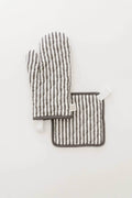 Keepsake Quilted Linen Oven Mitt + Potholder Set Pewter