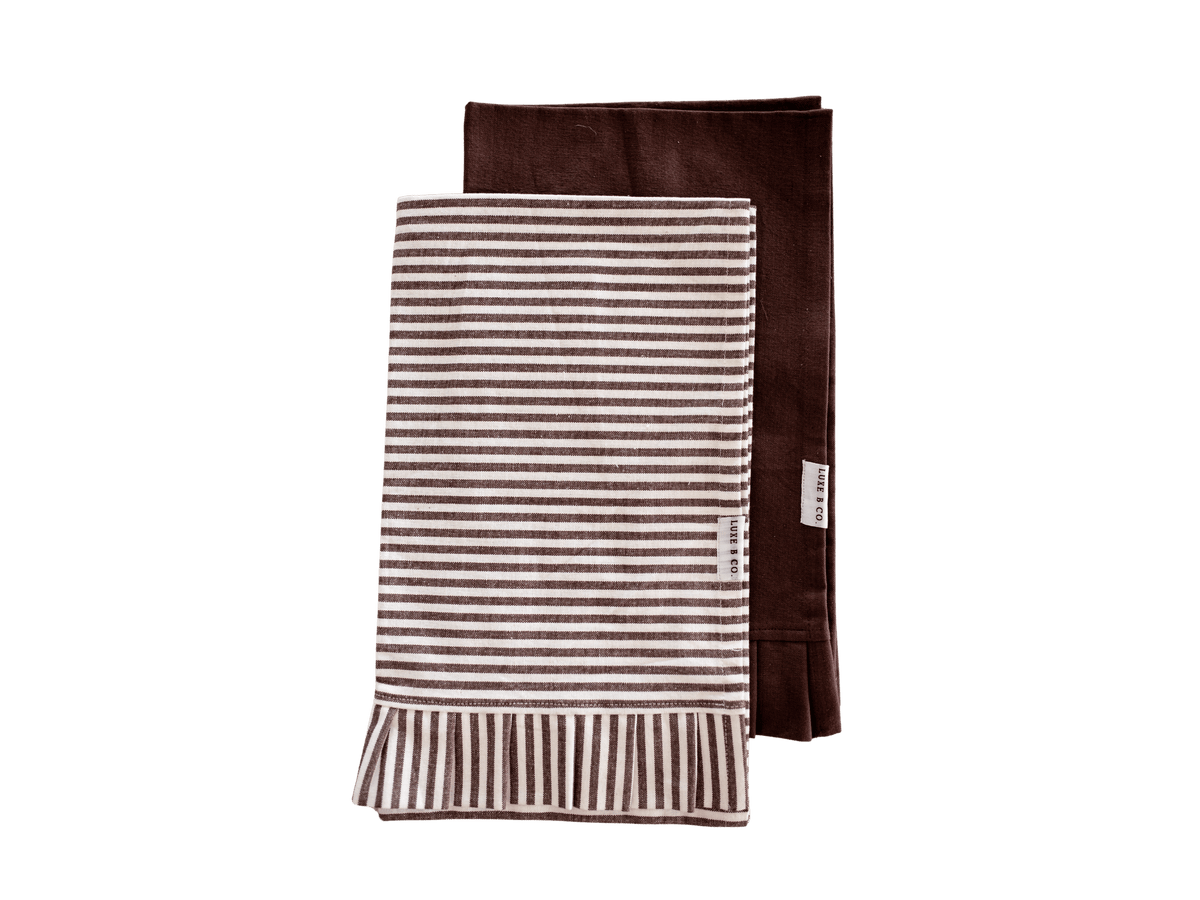 Brown & White Stripes Ruffle Kitchen Dish Towel