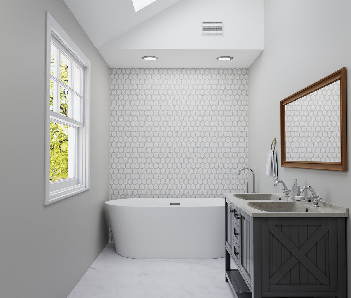 Jeweled Hex Mosaic in pale beige
