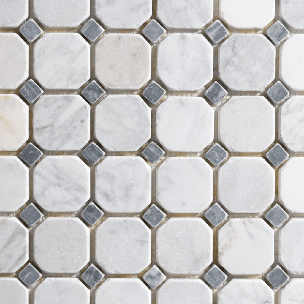 Antique Carrara / Bardiglio Octagon Mosaic Marble Tile