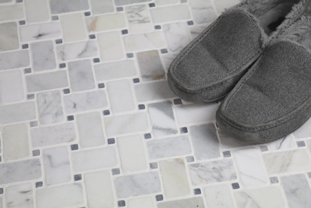 Antique Carrara Tumbled Basketweave Mosaic Marble Tile