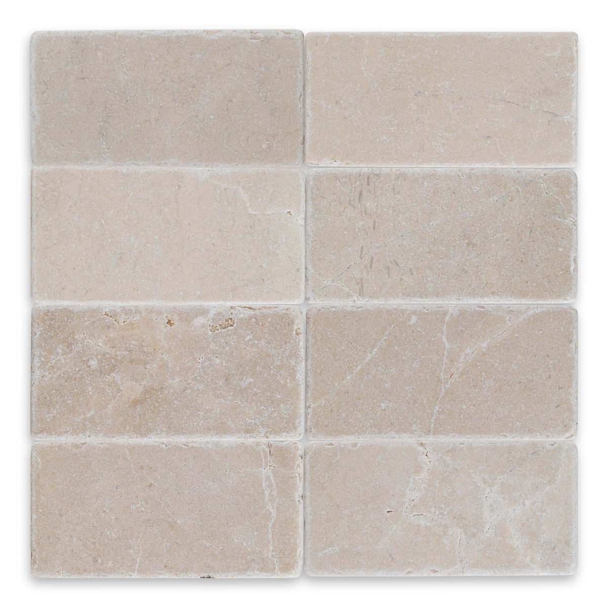 Botticino Marble Tumbled Tile 6x12 with a soft beige tone and natural veining, perfect for elegant interiors.