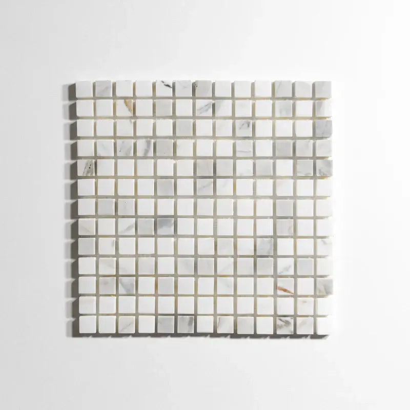 Calacatta marble tile, white with dramatic gray veining, 3/4 inch