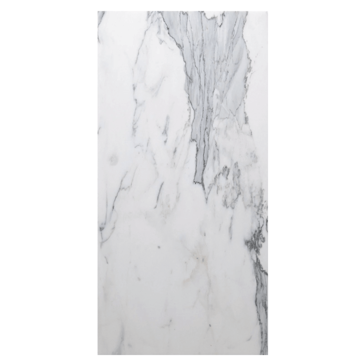 Calacatta marble tile, white with dramatic gray veining, 12x24 inch