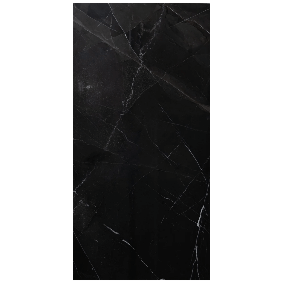 Nero St. Gabriel marble tile, black with white veining, 12x24 inch