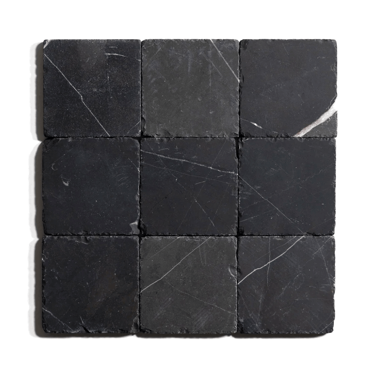 Nero St. Gabriel marble tile, black with white veining, 4x4 inch