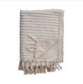 Cotton & Acrylic Throw w/ Fringe, Stripes & Gold Thread, Beige & White