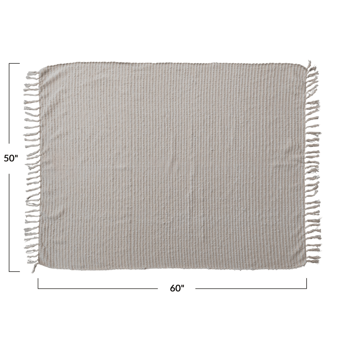 Cotton & Acrylic Throw w/ Fringe, Stripes & Gold Thread, Beige & White