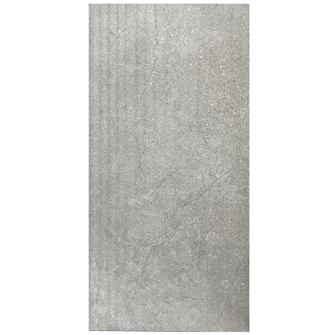 Novabell Rock Grooved porcelain tile, gray stone-look, grooved texture, 12x24 inch