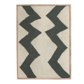 Mango Wood Framed Abstract Wool, Black, White & Natural