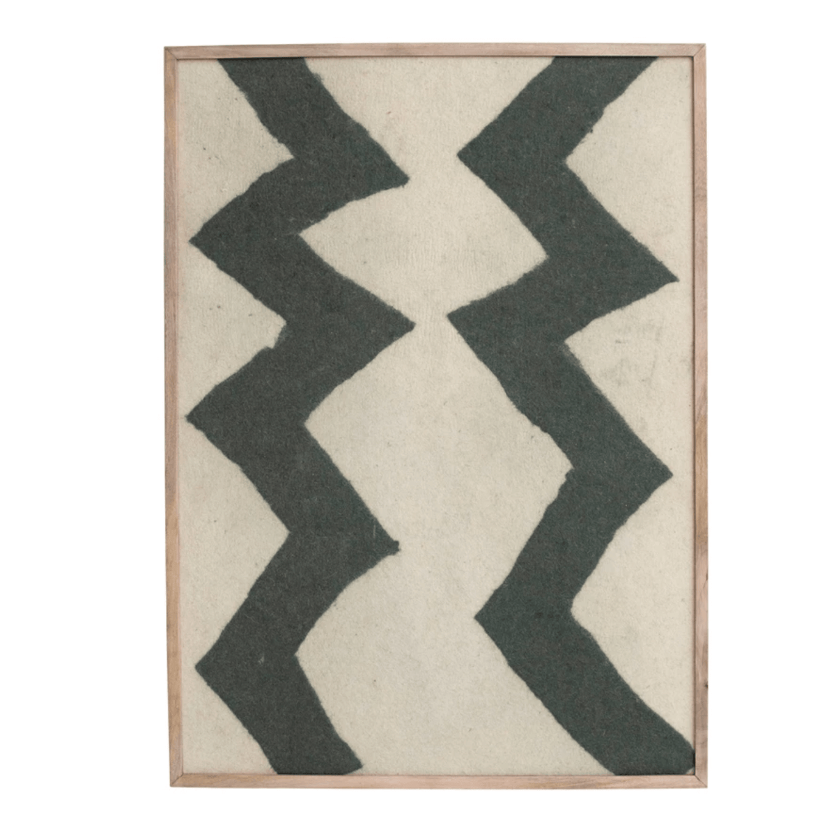 Mango Wood Framed Abstract Wool, Black, White & Natural