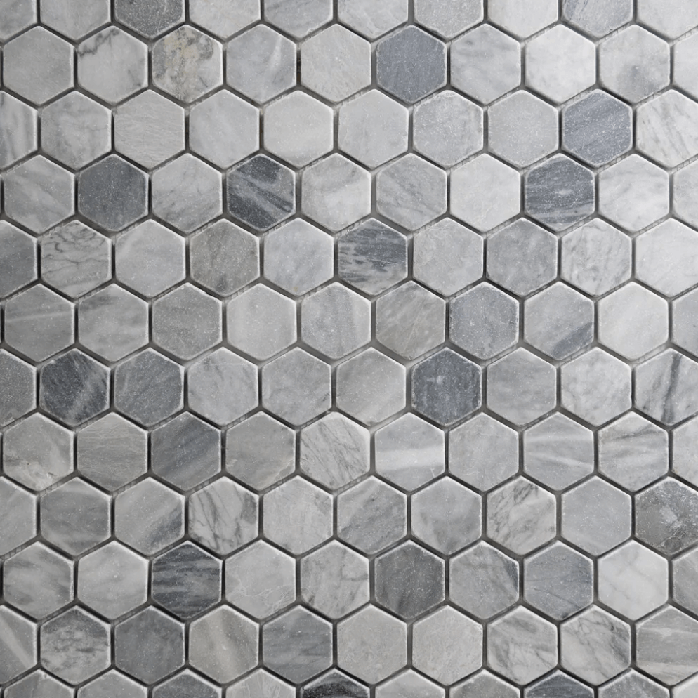 Bardiglio 2" Hexagon Tumbled Marble Tile