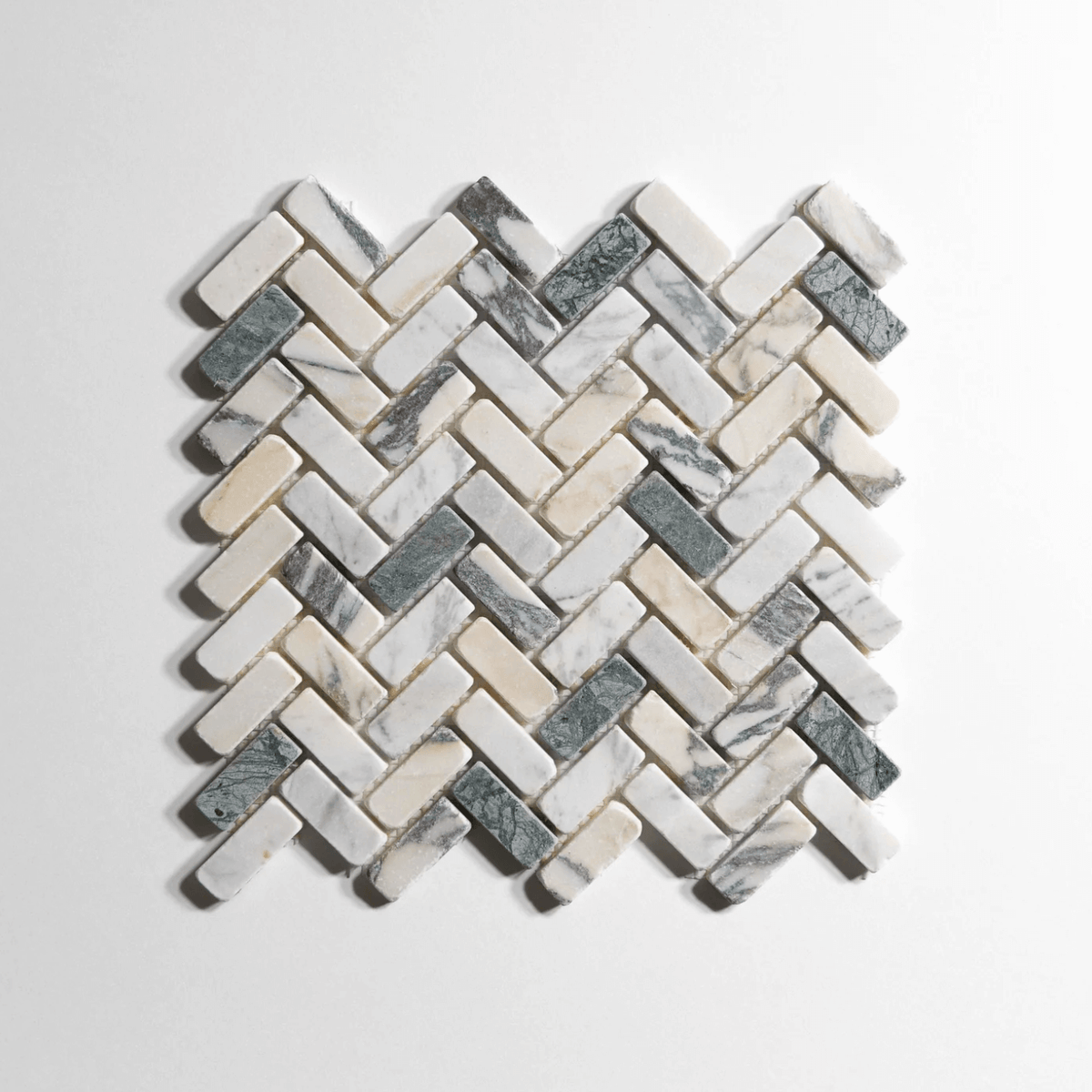Monet marble mosaic, herringbone pattern, blended multicolor