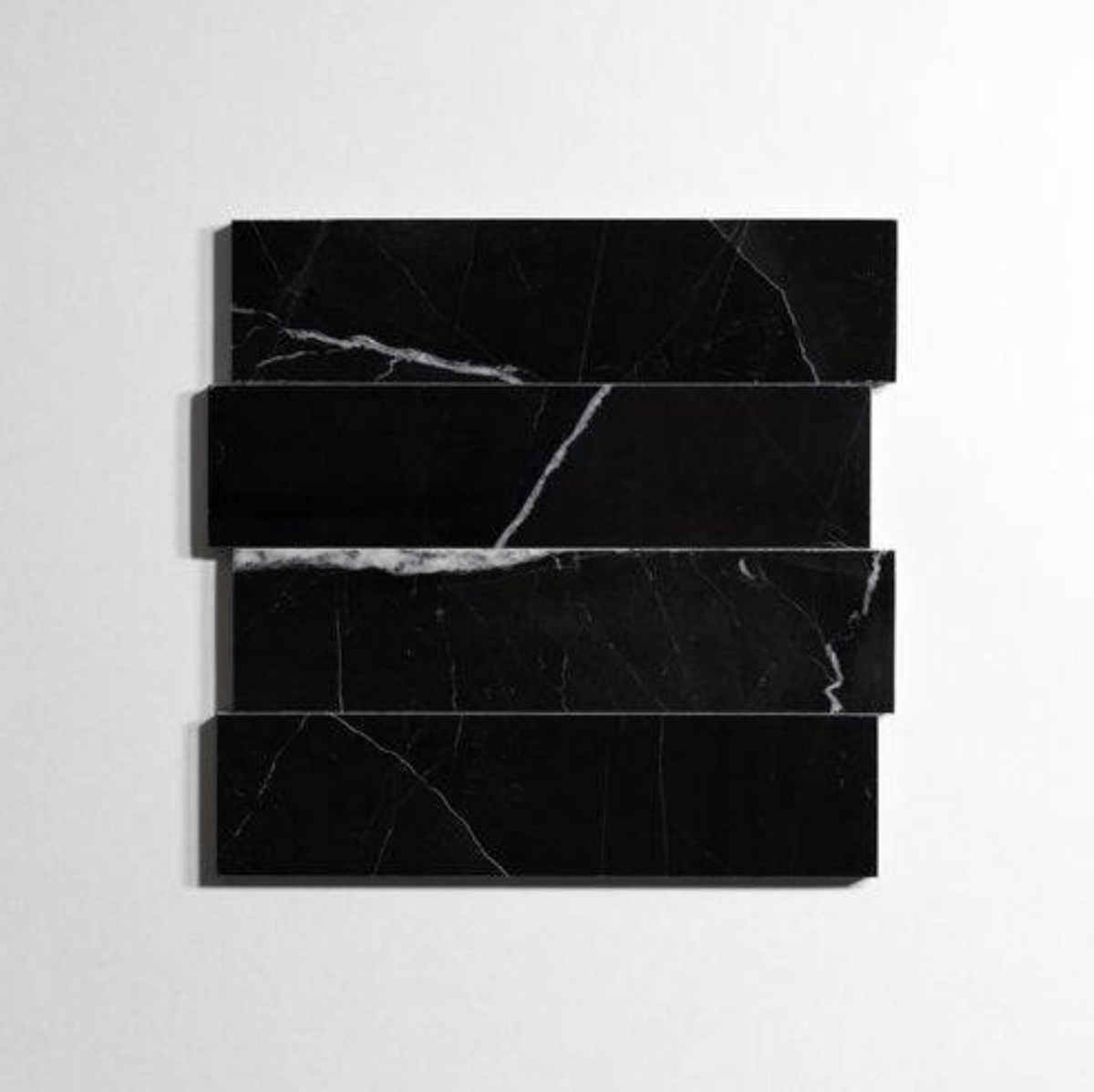 Nero St. Gabriel marble tile, black with white veining, 3x12 inch