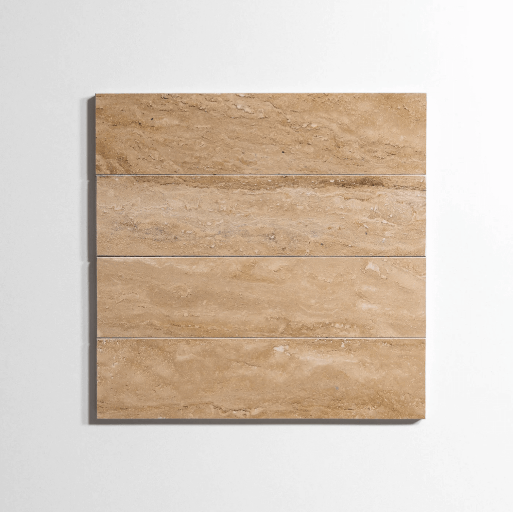 Savannah Travertine tile, warm tan, 3x12 inch