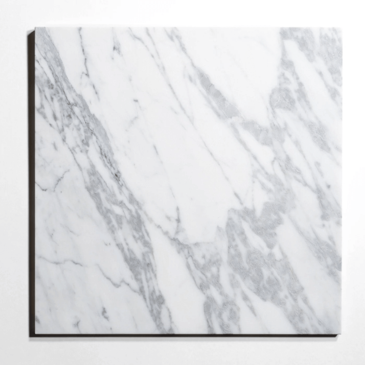 Statuary marble tile, white with soft gray veining, 18x18 inch