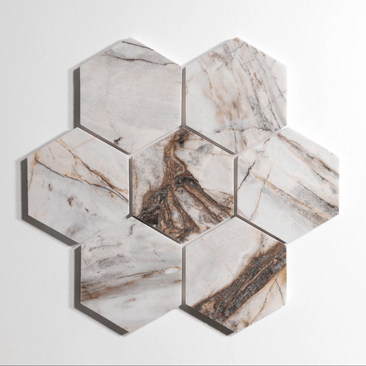 Rosewood marble tile, hexagon shape, reddish-brown, 5 inch