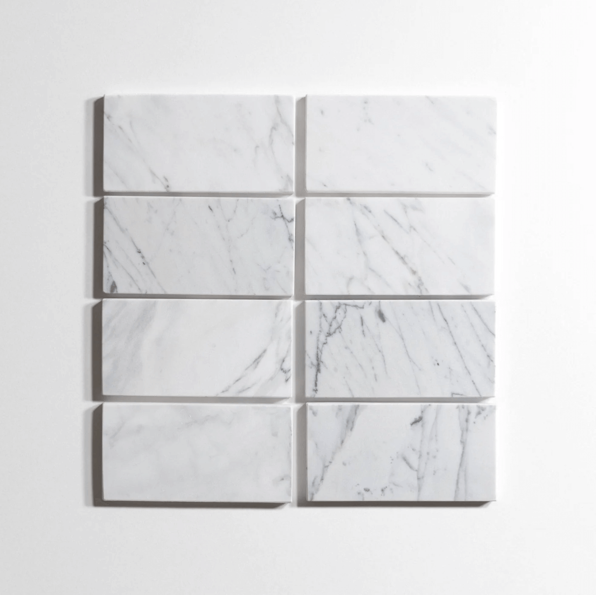 Statuary marble tile, white with soft gray veining, 3x6 inch