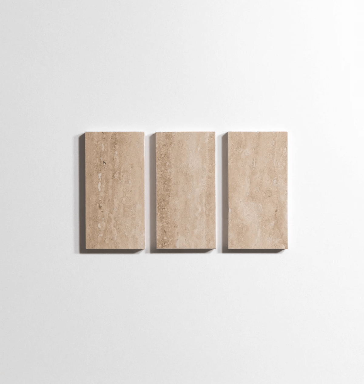 Durango Venato travertine tile, beige with subtle veining, 3x6 inch