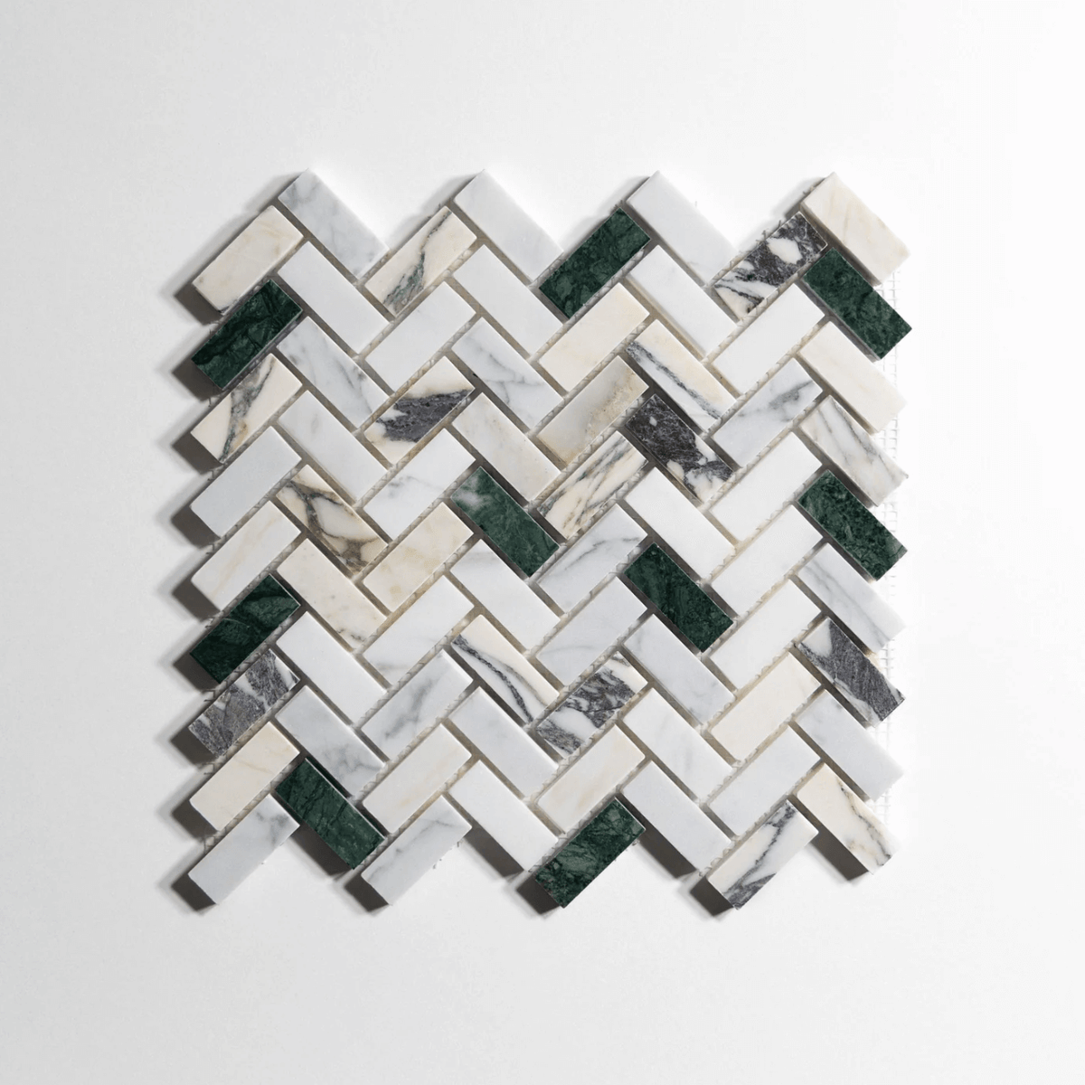 Monet marble mosaic, herringbone pattern, blended multicolor