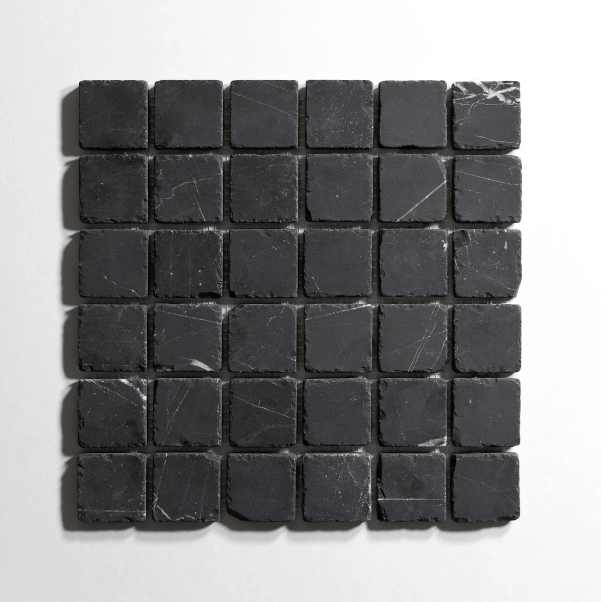 Nero St. Gabriel marble tile, mosaic, black with white veining, 2x2 inch