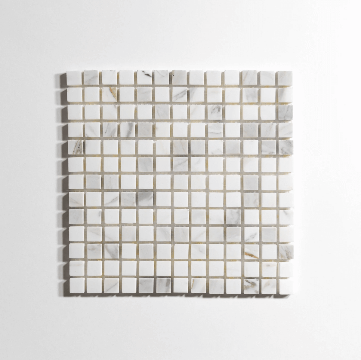 Calacatta marble tile, mosaic, white with dramatic gray veining, 3/4 inch