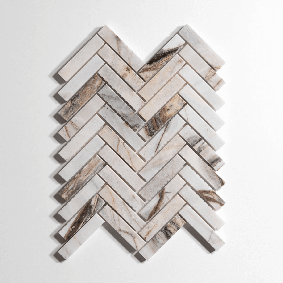 Rosewood marble tile, herringbone pattern, reddish-brown