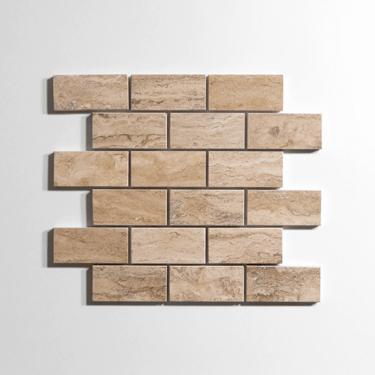 Savana Travertine tile, mosaic, warm tan, 2x4 inch