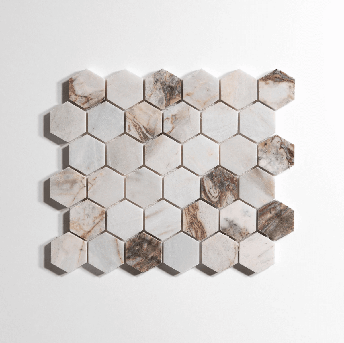 Rosewood marble tile, hexagon shape, reddish-brown