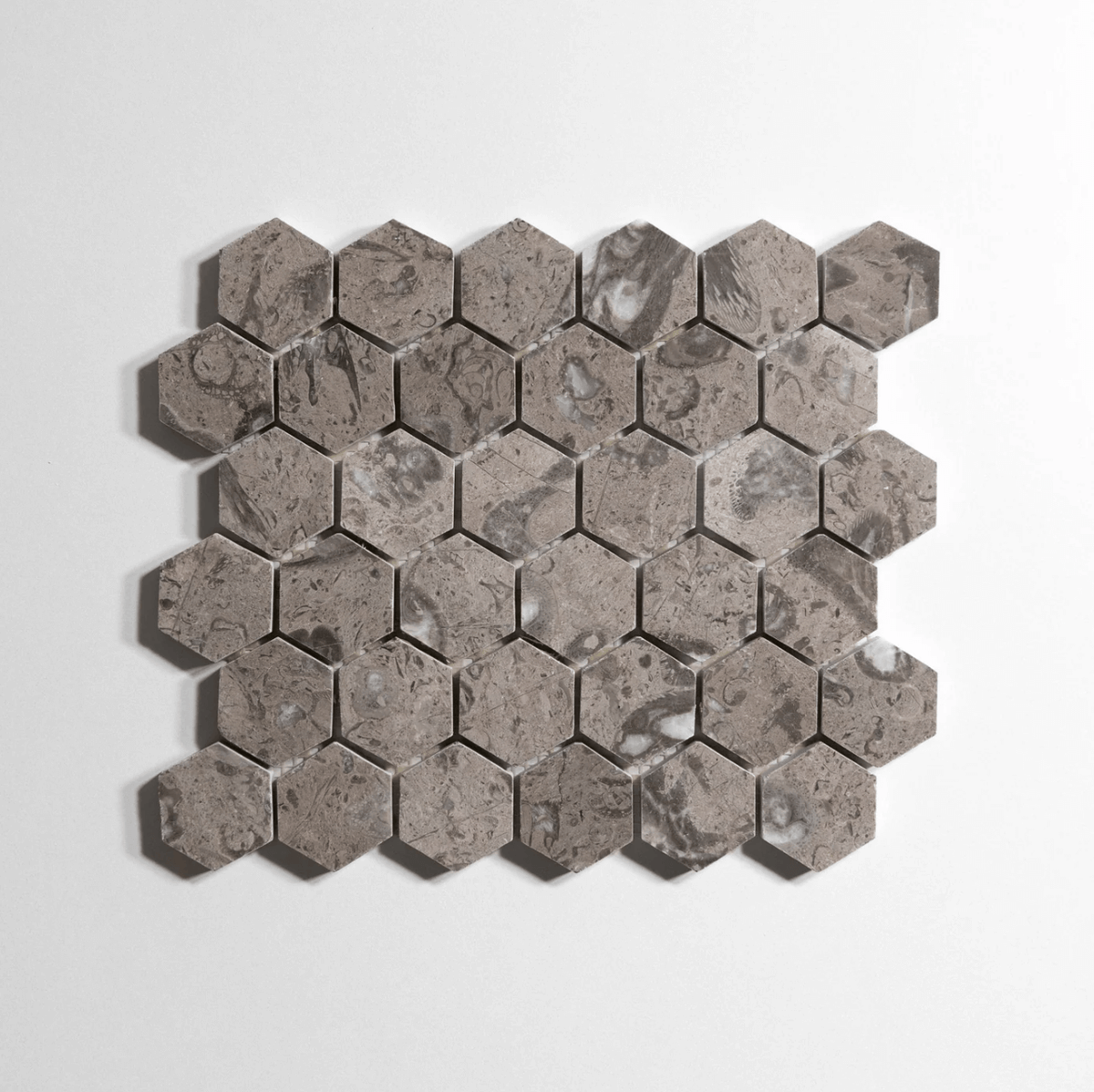 Sage Gray stone tile, hexagon shape, soft gray-green