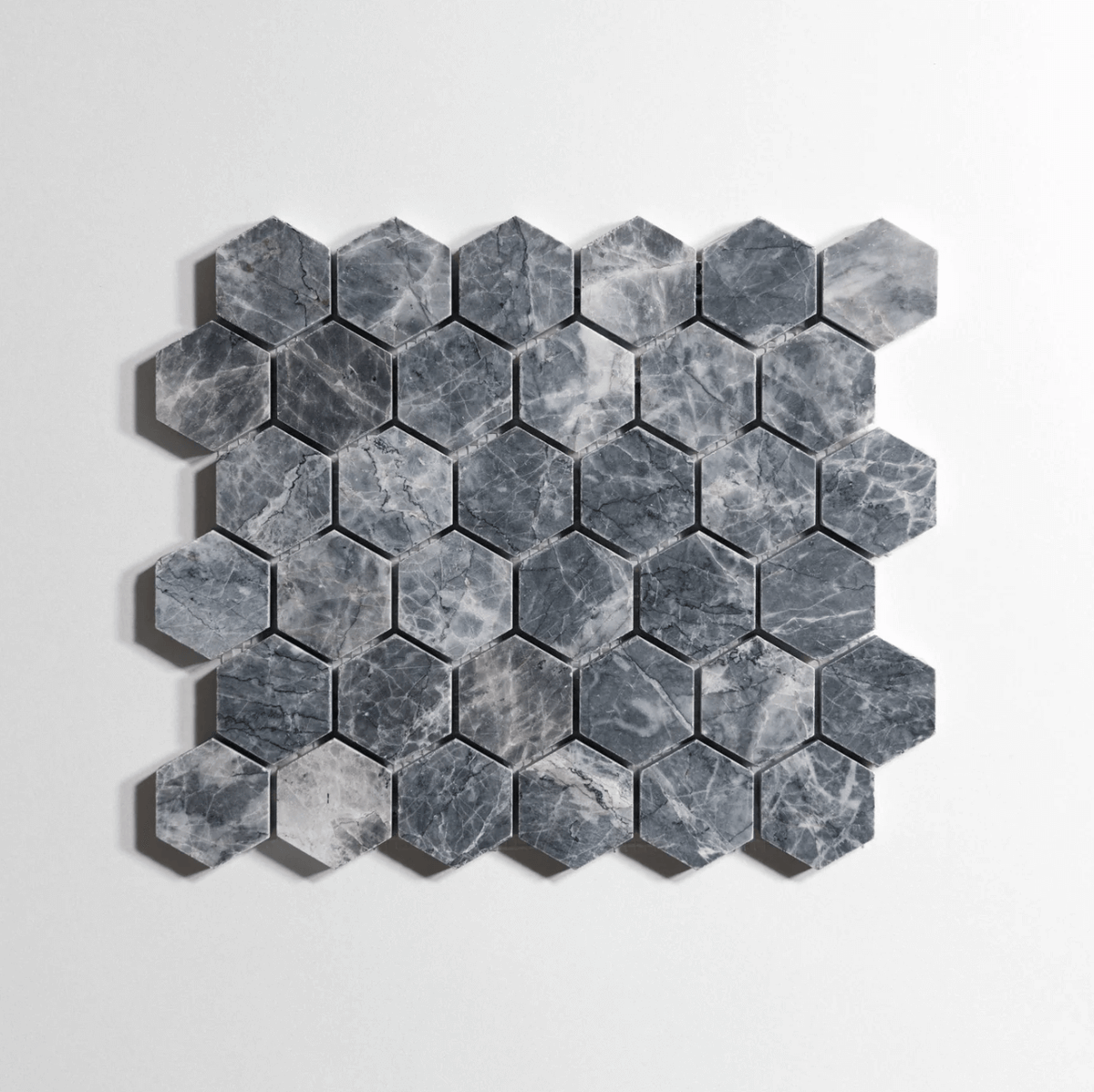 Riviera Gray marble tile, hexagon shape, cool gray