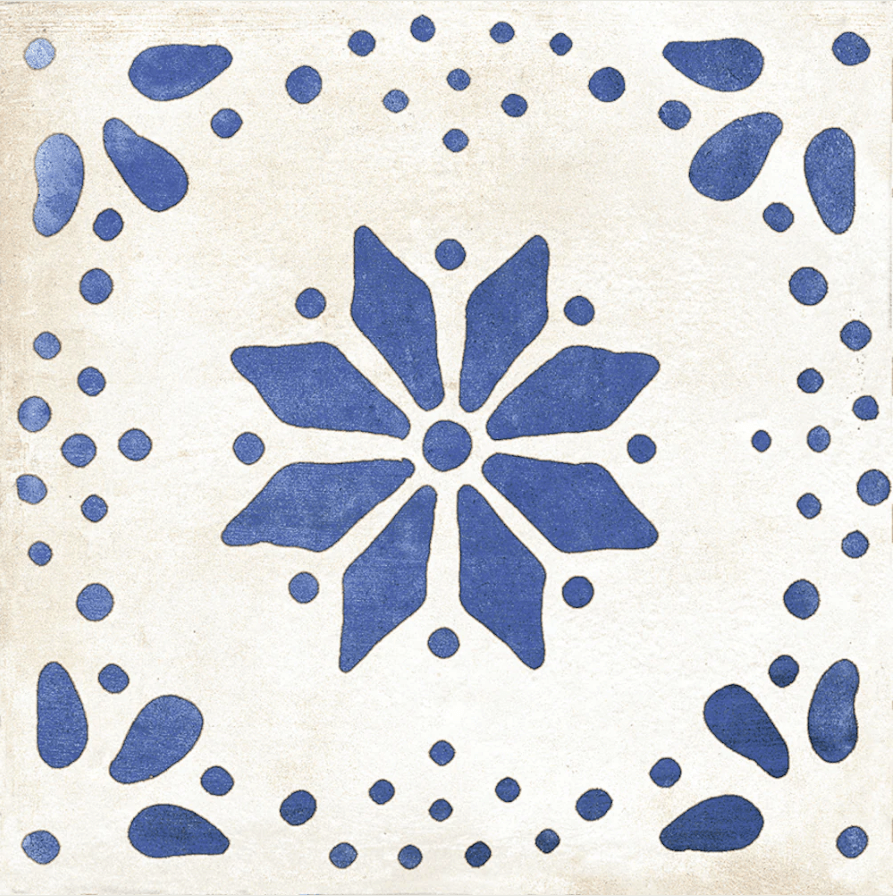 Carribean ceramic tile, colorful deco-pattern, 8x8 inch