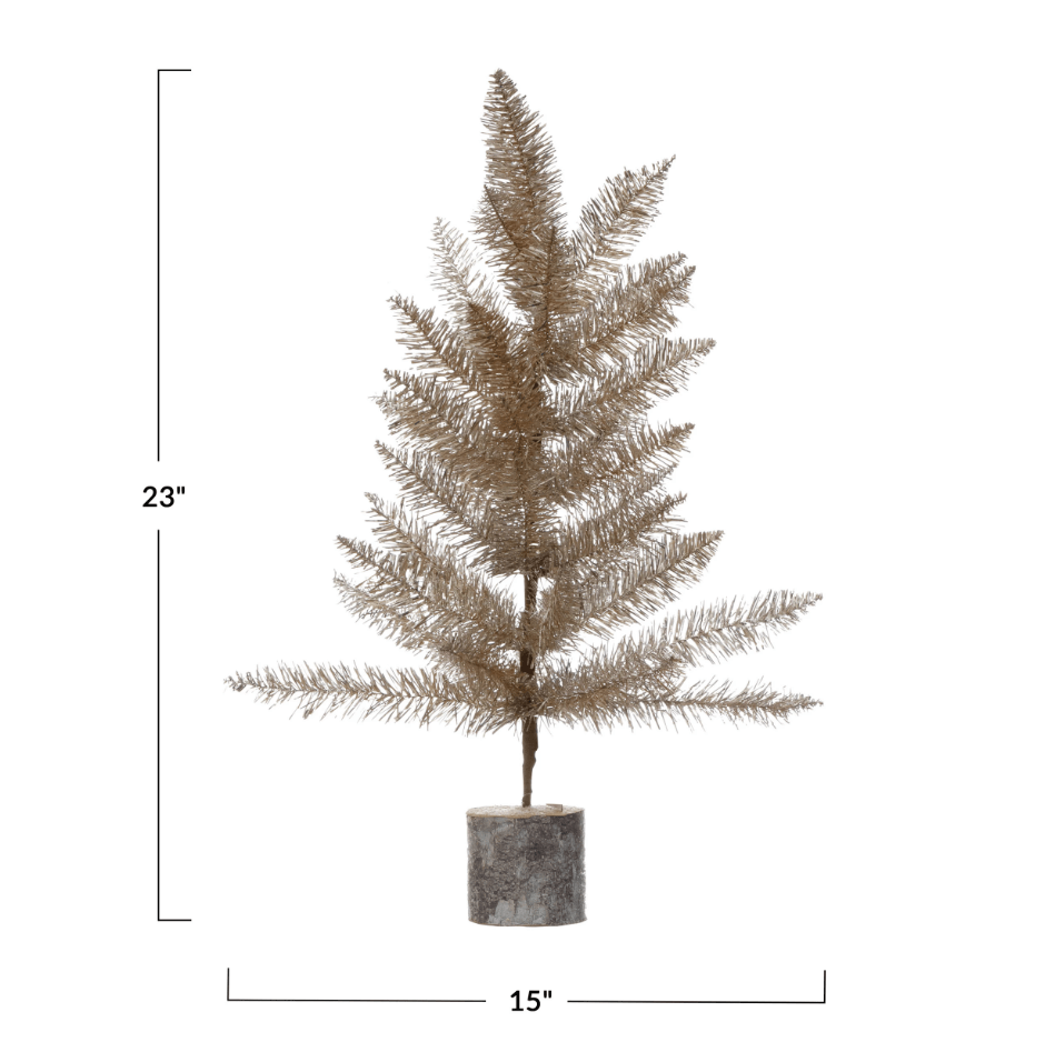 Tinsel Tree with Wood Slice Base