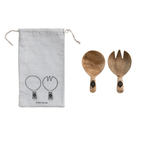 Mango Wood Salad Servers w/ Bamboo Wrapped Handles, Set of 2