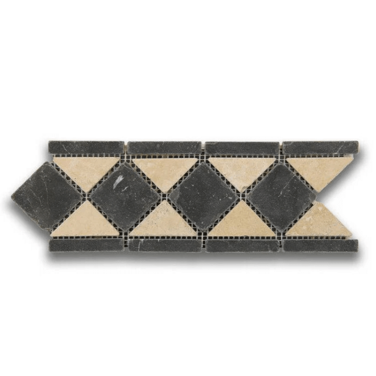 Durango Nero stone tile, Greek key border pattern, black