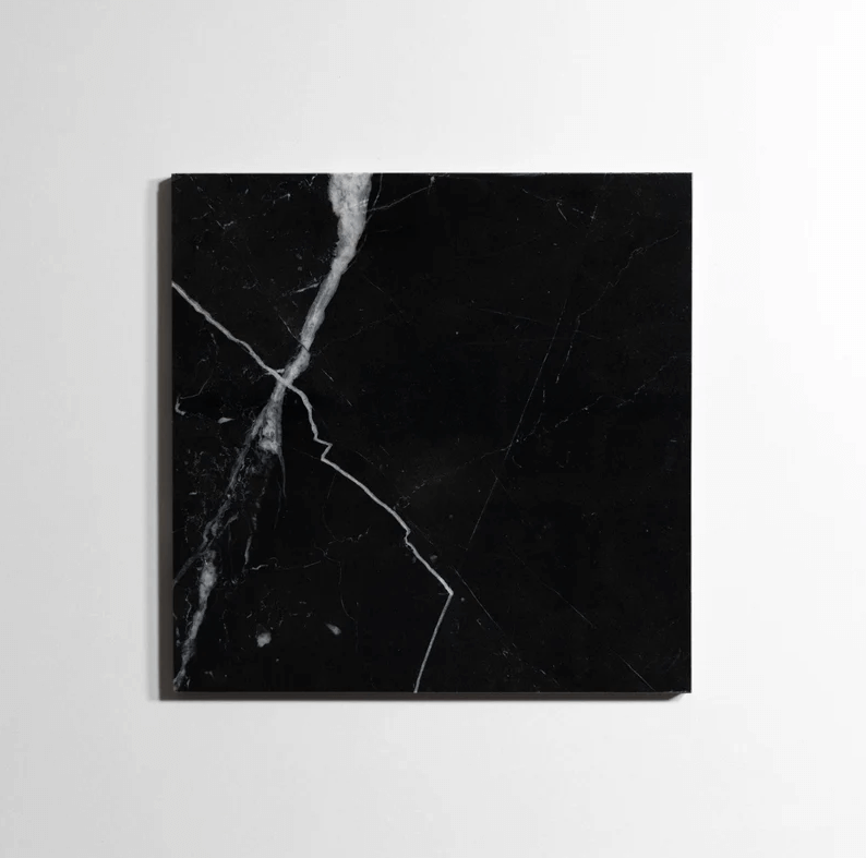 Nero St. Gabriel marble tile, black with white veining, 12x12 inch