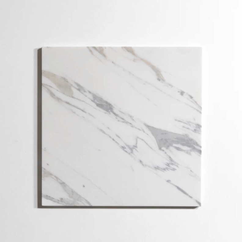 Statuary marble tile, white with soft gray veining, 12x12 inch