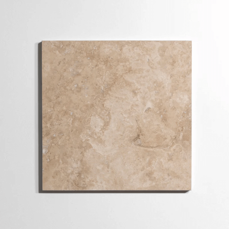 Durango travertine tile, warm beige, 16x16 inch