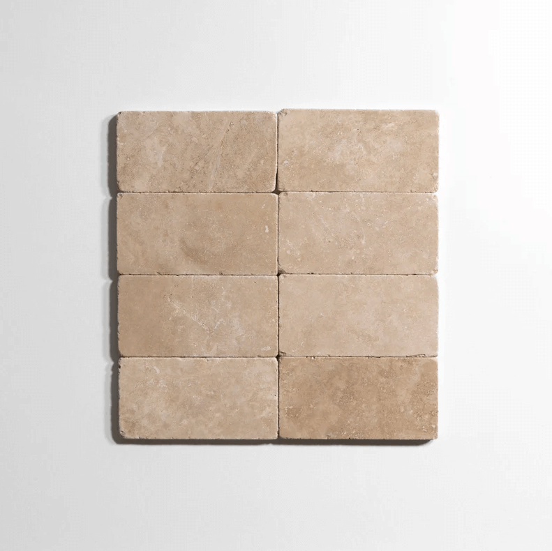 Durango travertine tile, warm beige, 3x6 inch