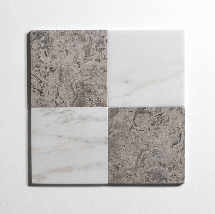 Colorado Calacatta marble tile, white with warm gold-gray veining, 4x4 inch