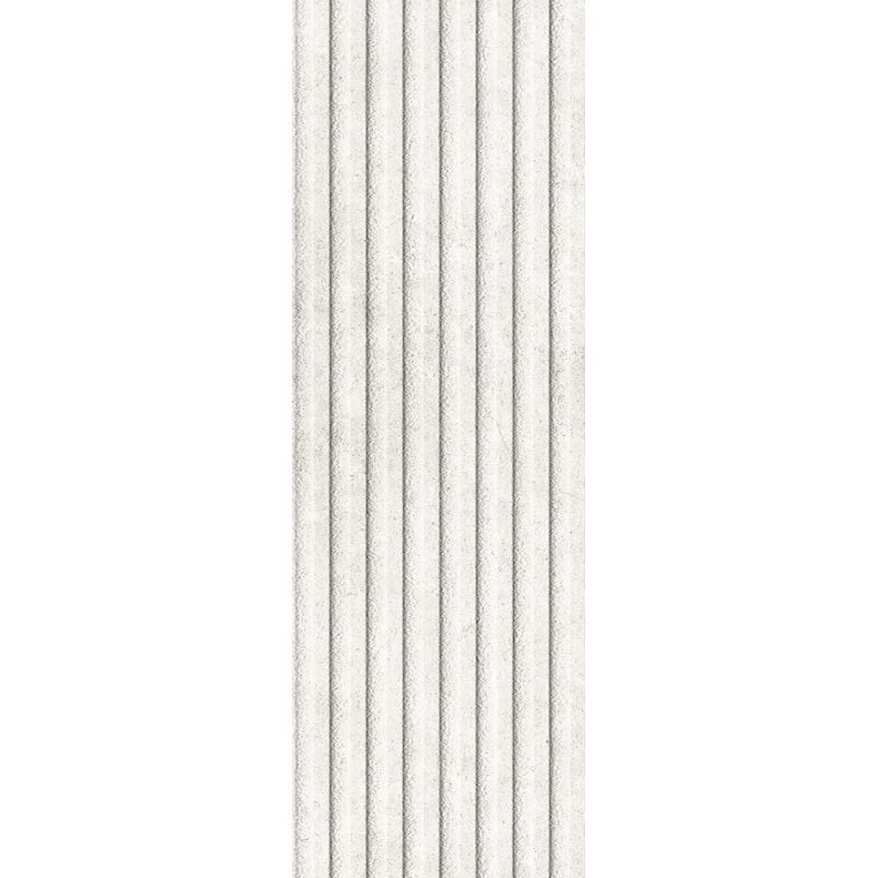 Richmond 3D Deco Tile Collection, 13"x39" white vertical striped tile, modern wall decor option.