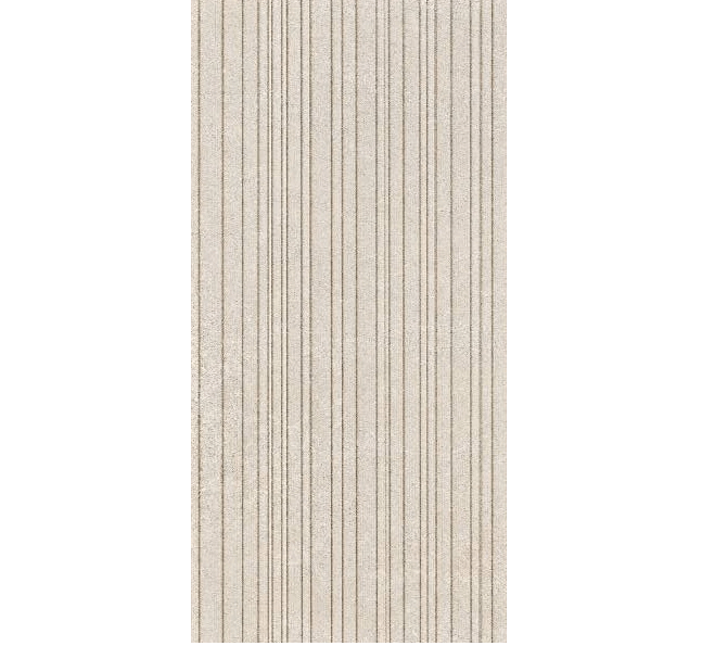 Atelier Indiana Dynamic Buff Salem 12"x24" porcelain tile in textured beige with vertical lines.