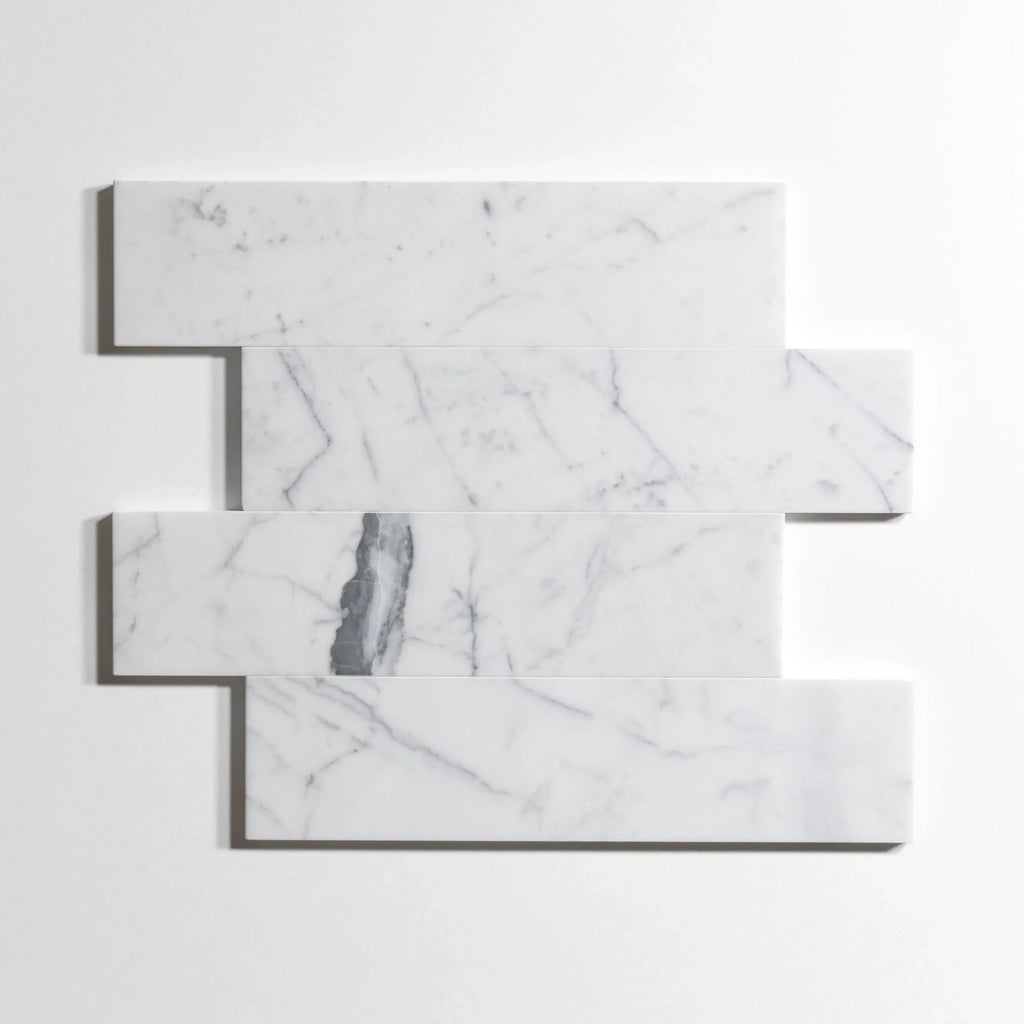 Statuary marble tile, white with soft gray veining, 3x12 inch