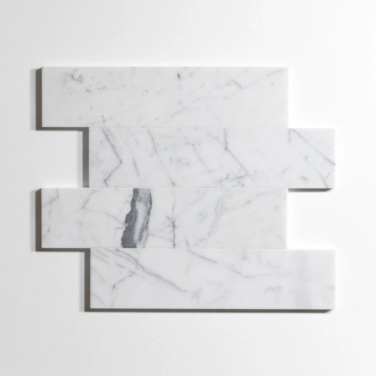 Statuary marble tile, white with soft gray veining, 3x12 inch