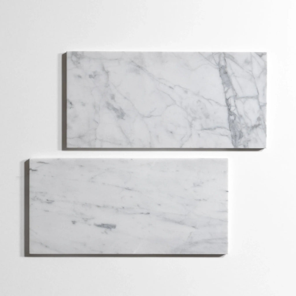Statuary marble tile, white with soft gray veining, 6x12 inch