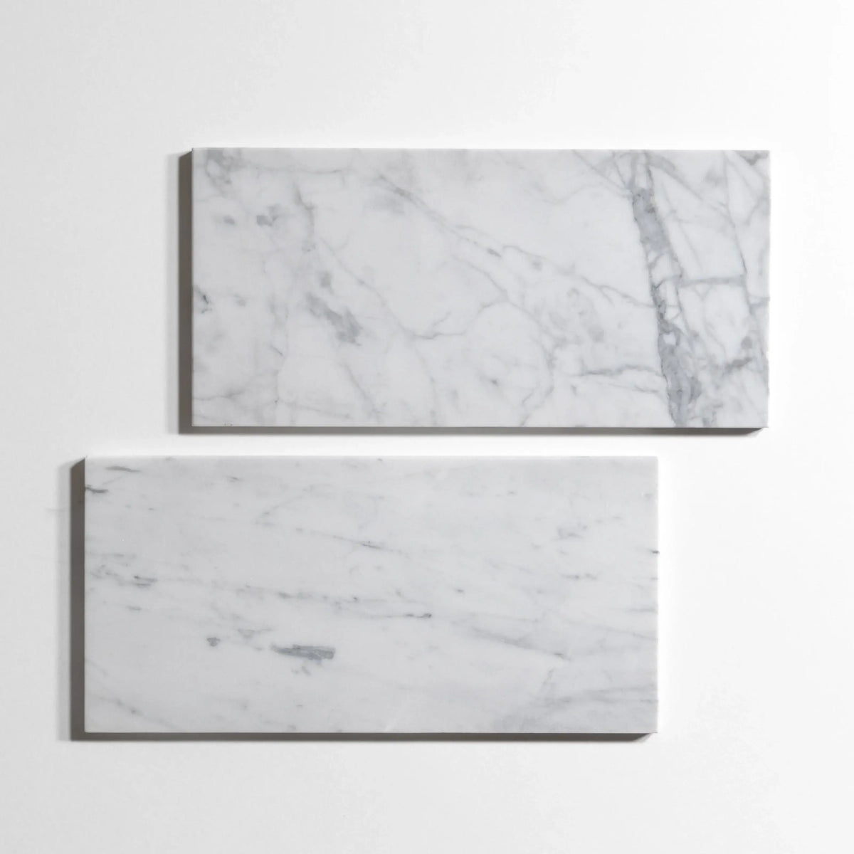 Statuary marble tile, white with soft gray veining, 6x12 inch