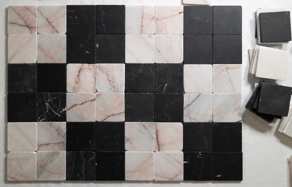 Rosewood & Nero St. Gabriel 4"x4" Checkered Tumbled Marble