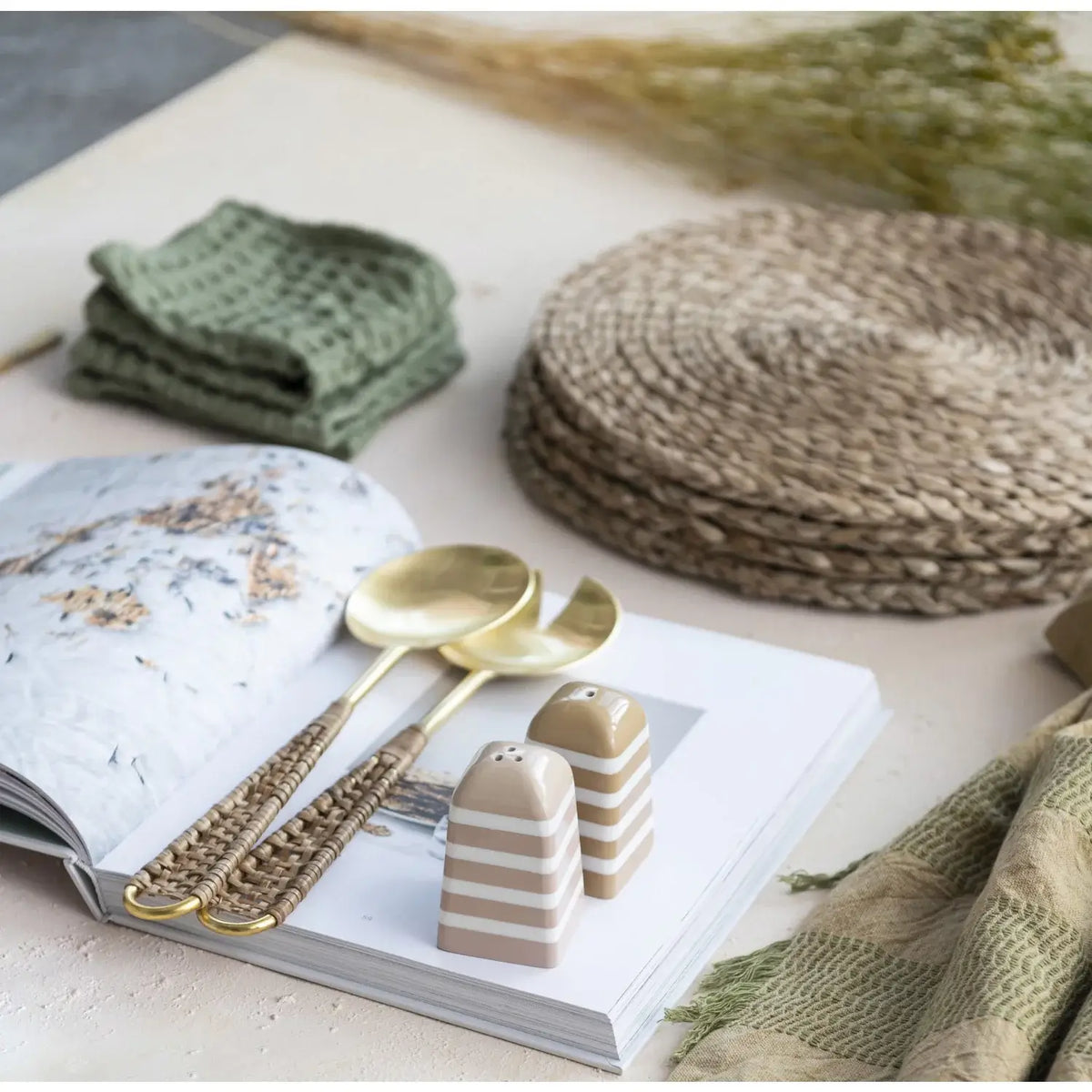 Stonewashed Cotton Waffle Weave Dish Cloths, Green, Set of 3