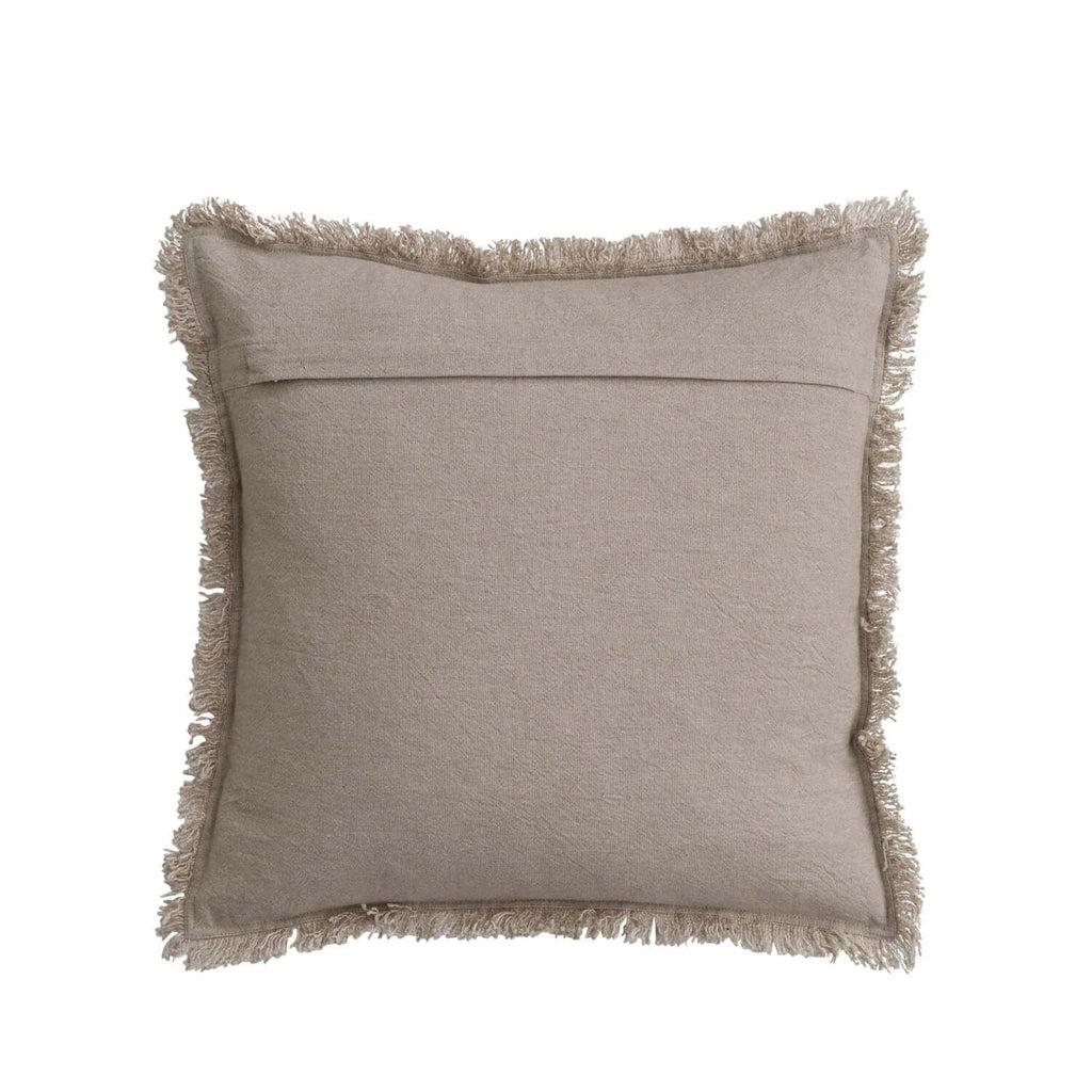 18" Square Woven Cotton Pillow w/ Chambray Back & Fringe, Natural