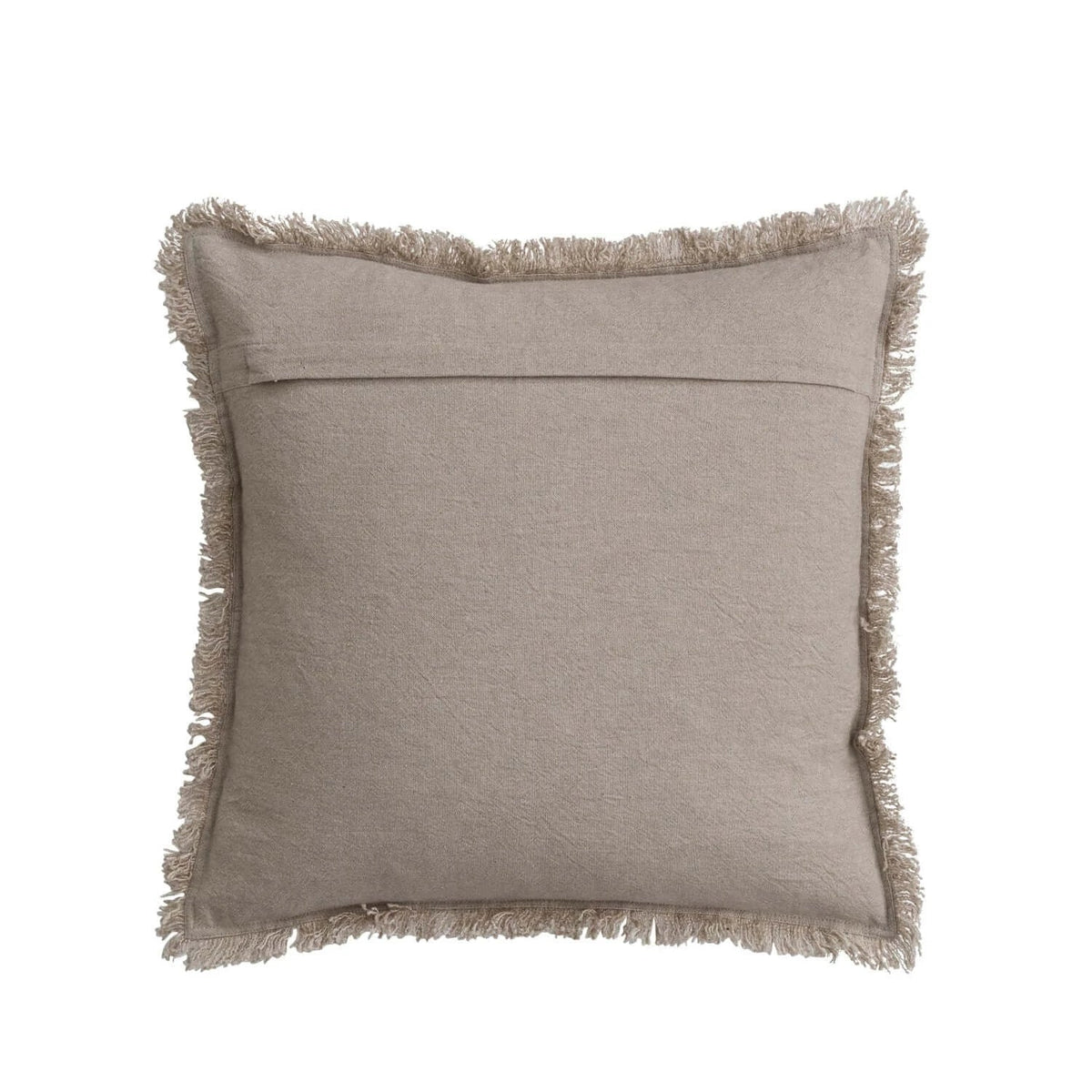 18" Square Woven Cotton Pillow w/ Chambray Back & Fringe, Natural